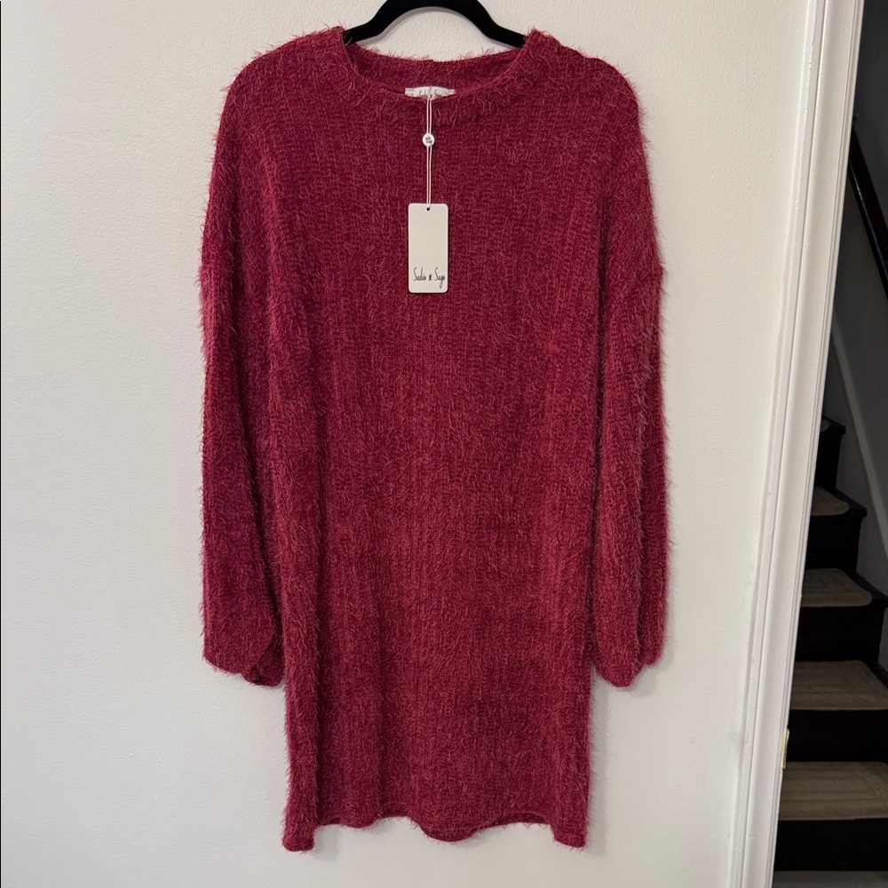 Sadie & Sage Plush Burgundy Long Sleeve Dress
